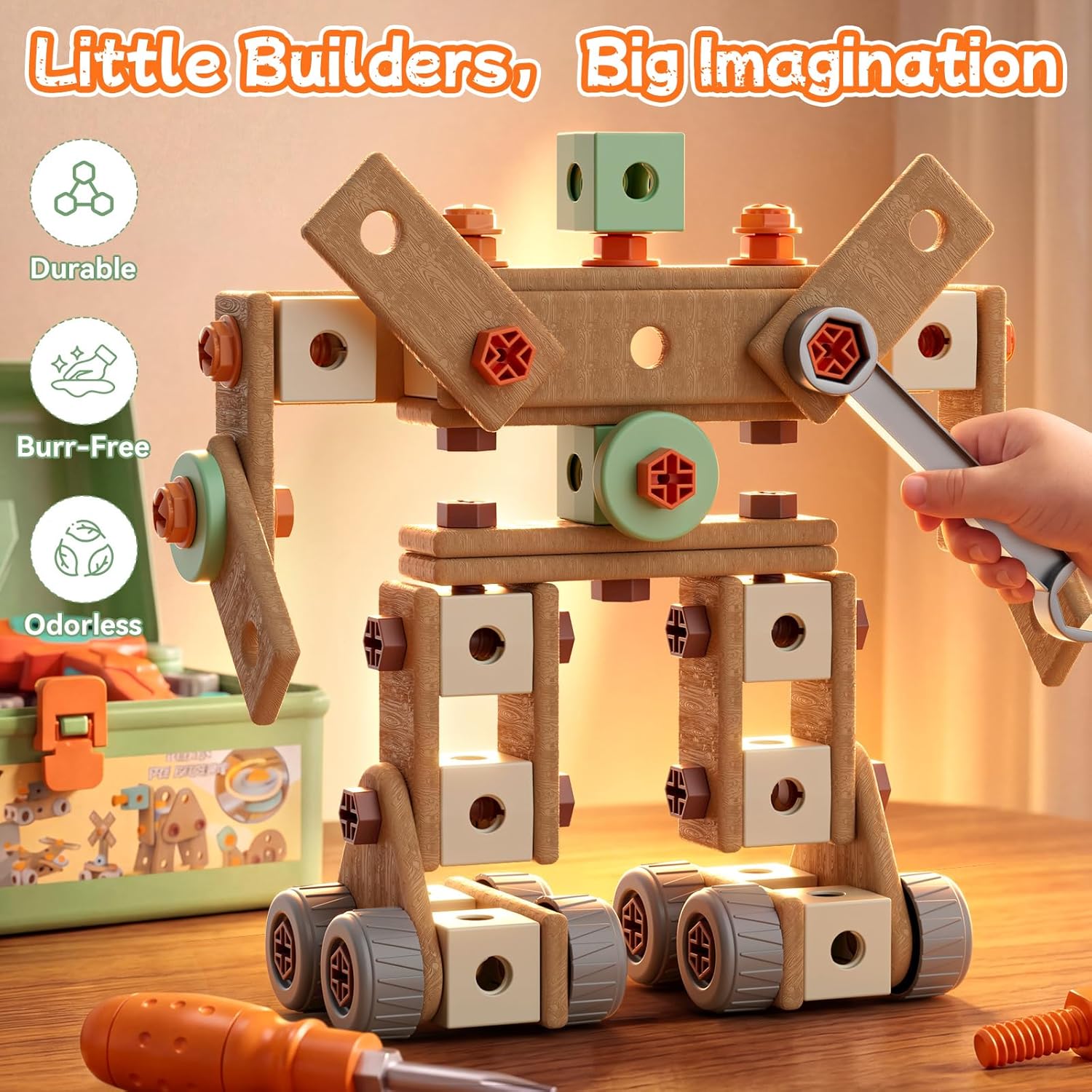 158-Piece Kids Tool Set with Toy Drill, STEM Construction Tool Kit with Storage Box, Pretend Play Building Toy