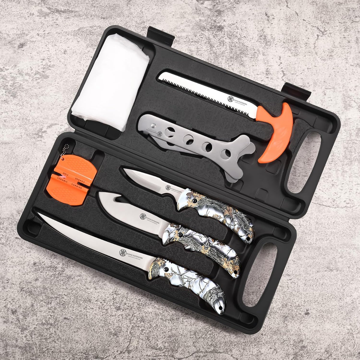 Hunting Deer Knife Set Field Dressing Kit | Game Processor Set, 8 pieces, Blue Handle