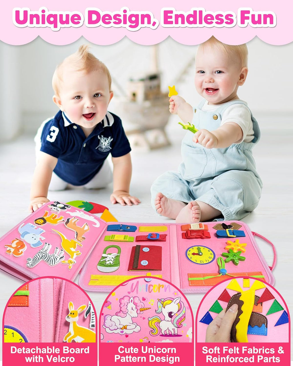 Busy Board Montessori Toys for Toddler Girl Birthday Gift Busy Book | Airplane Car Travel Toy, Learning Educational