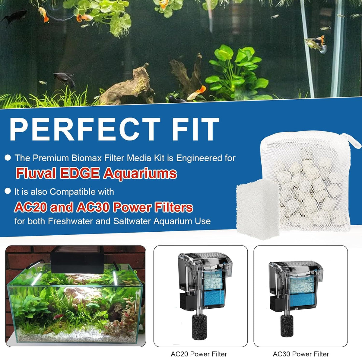 4.5oz/128g A1389 Biomax Filter Media Renewal Kit for Fluval EDGE Aquariums