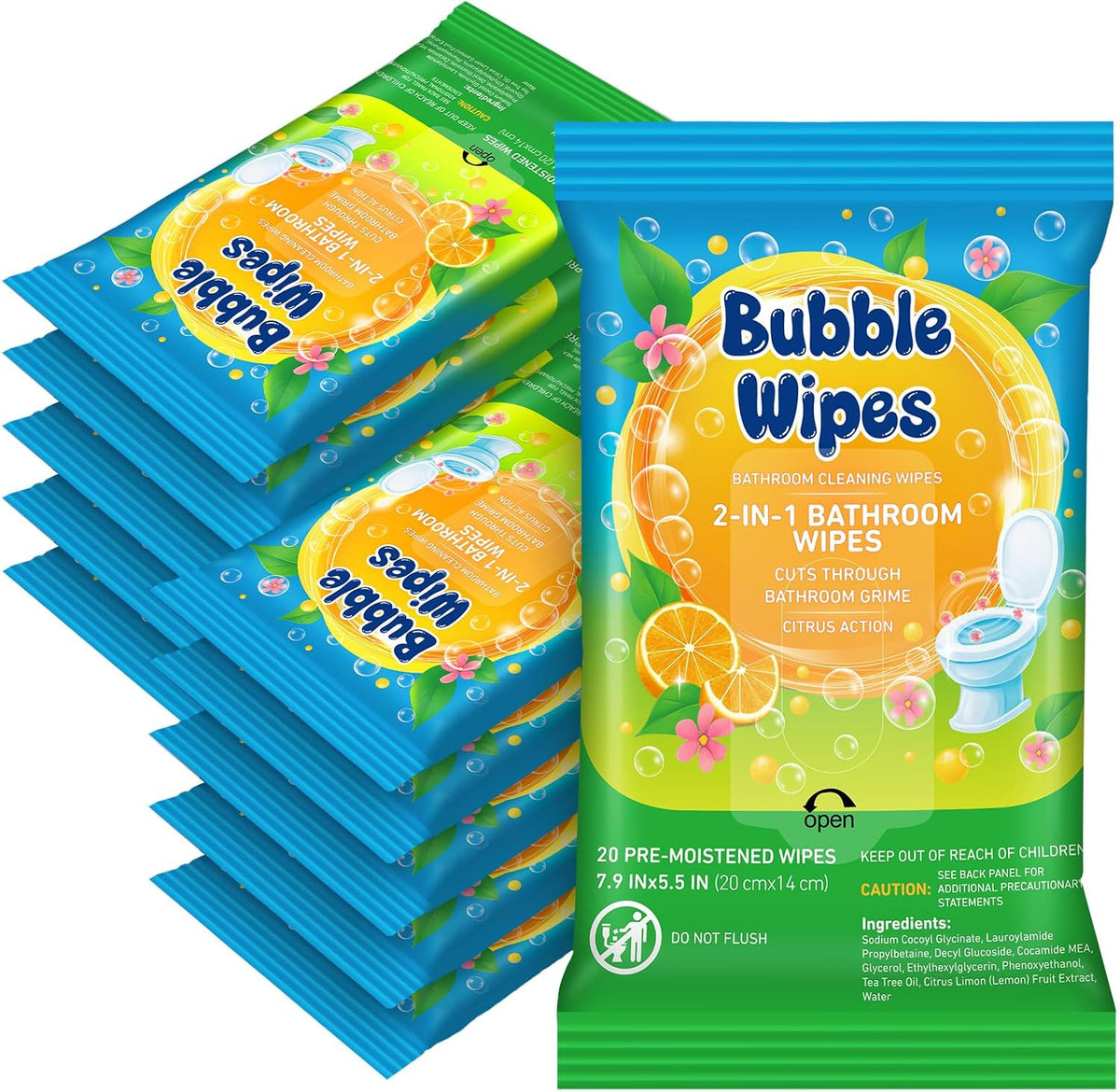 10-pack Bathroom Cleaning Wipes 100/200 Count 2-in-1 Citrus Scent Wipes Cleaner for Bathroom Toilet, Sink, Tile &