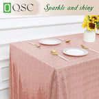 OQSQ Rosegold Sequin Tablecloth 50x80 inch, Glitter Drape Table Cloth, Sparkle Sequence Table Overlays for