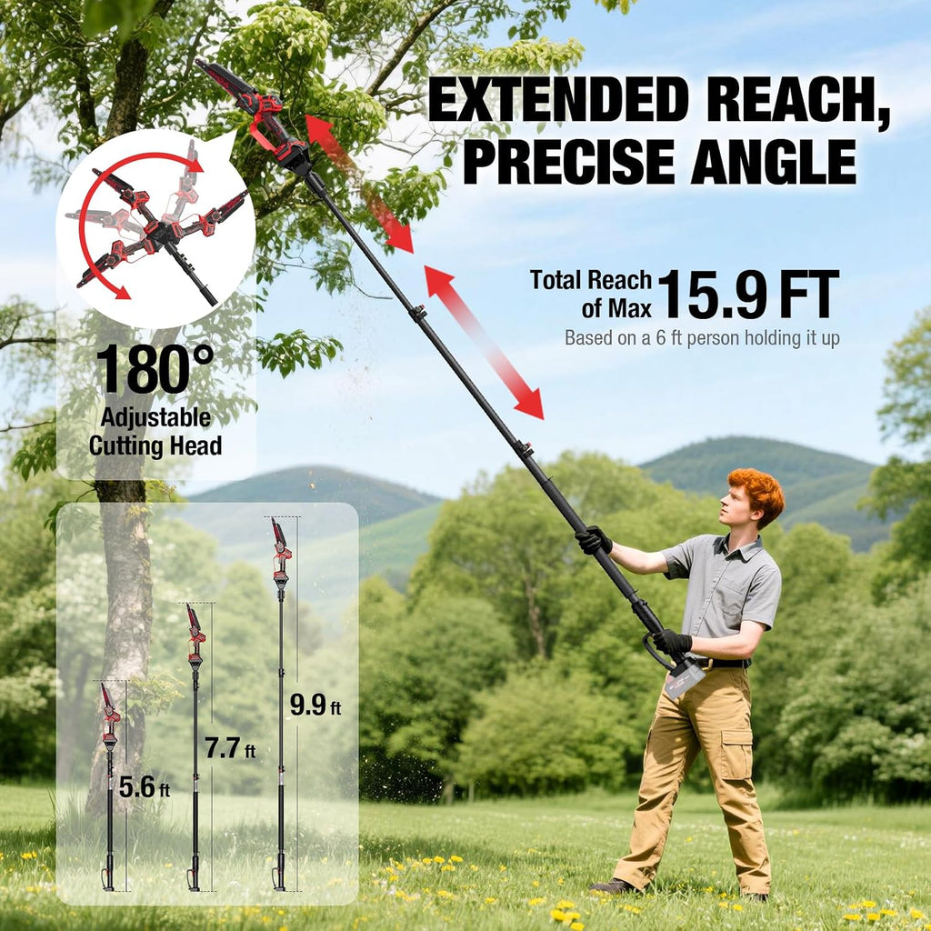 2-IN-1 Cordless 8-Inch Pole Saw & Chainsaw for Milwaukee M18 Battery - 1200W Brushless Motor, Total Reach of Max 15.9