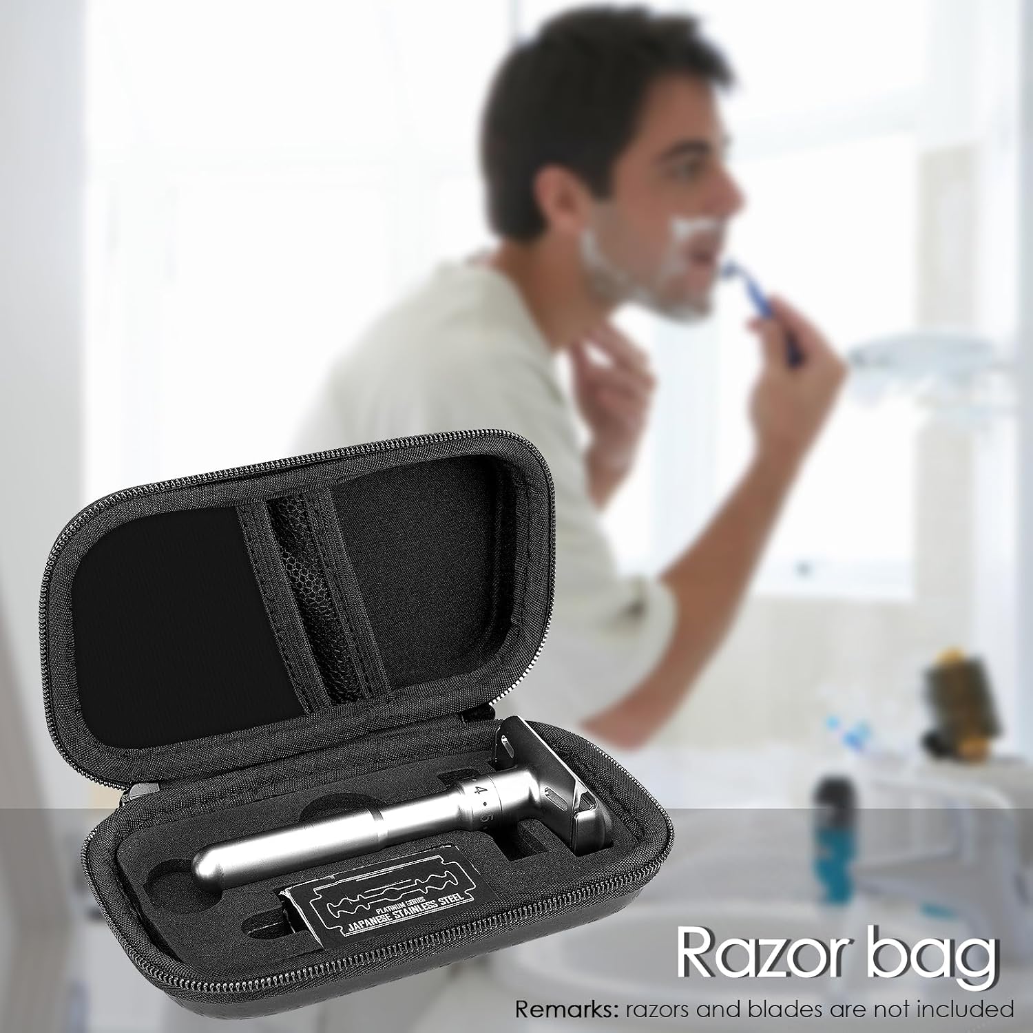 Durable Hard Shell Shaving Travel Case, Storage Box for Short/Long Handled Razor Blades & Accessories, Compatible
