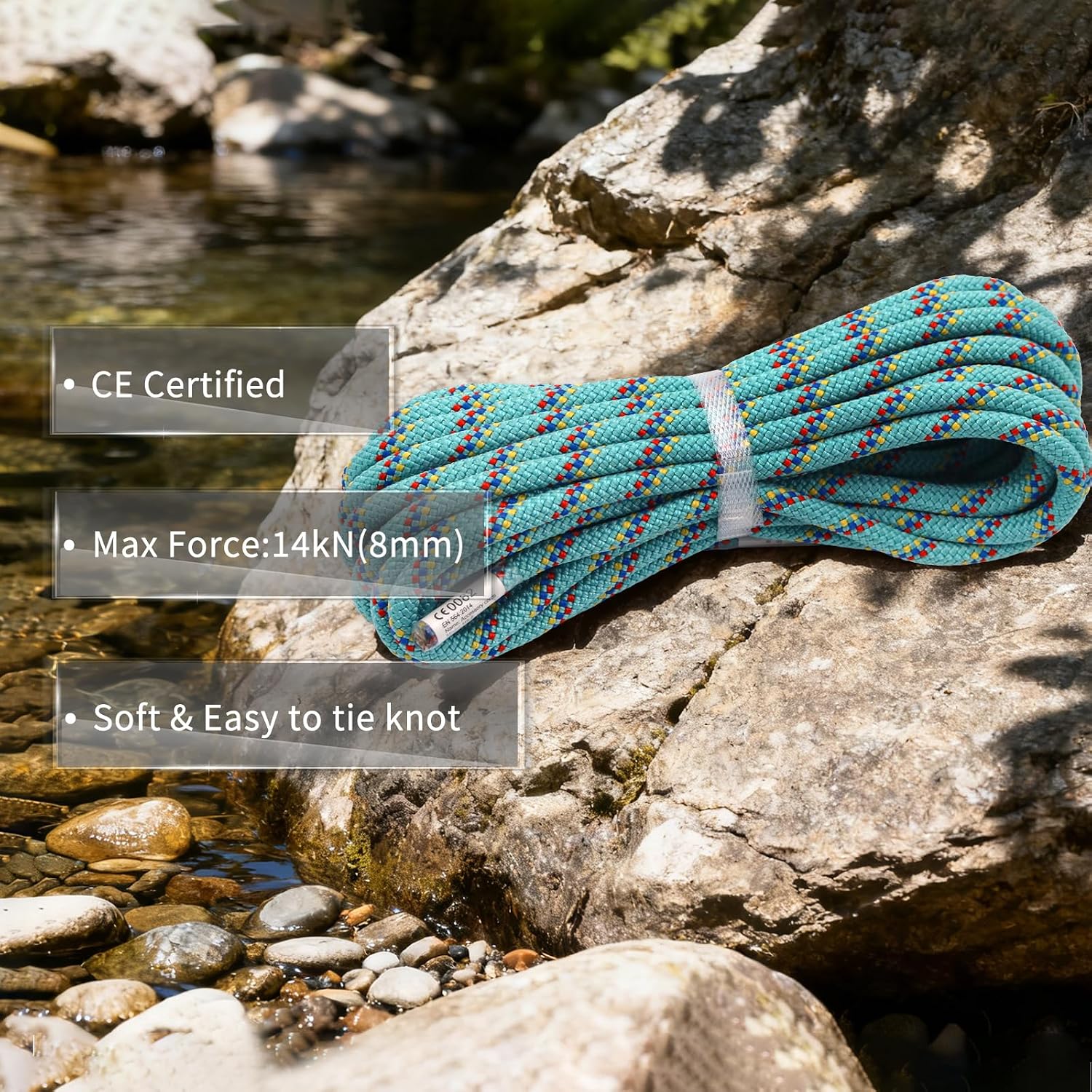 CE & UIAA Certificated 5/16(8mm) Static Climbing Rope 14KN High Strength Accessory Cords 33FT/66FT/98FT/165FT Safety