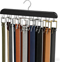 Belt Hanger for Closet Max 42 Belts, Sturdy Wood Belt Rack Closet Accessories with 14 Hooks Belt Organizer for Closet