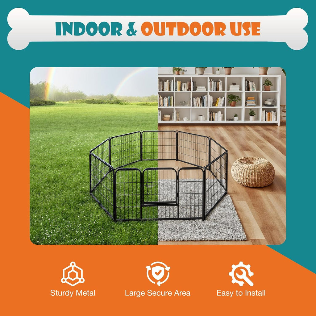 Dog Playpen Indoor 8 Panels 24 Inch, Metal Outdoor Dog Fence Pen