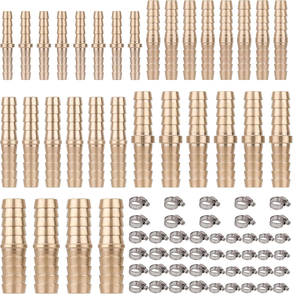 32PCS Brass Hose Barb Fittings Barb Splicer Mender Hose Fittings Kit 3/16" 1/4" 5/16" 3/8" 1/2" Barbed Air Hose