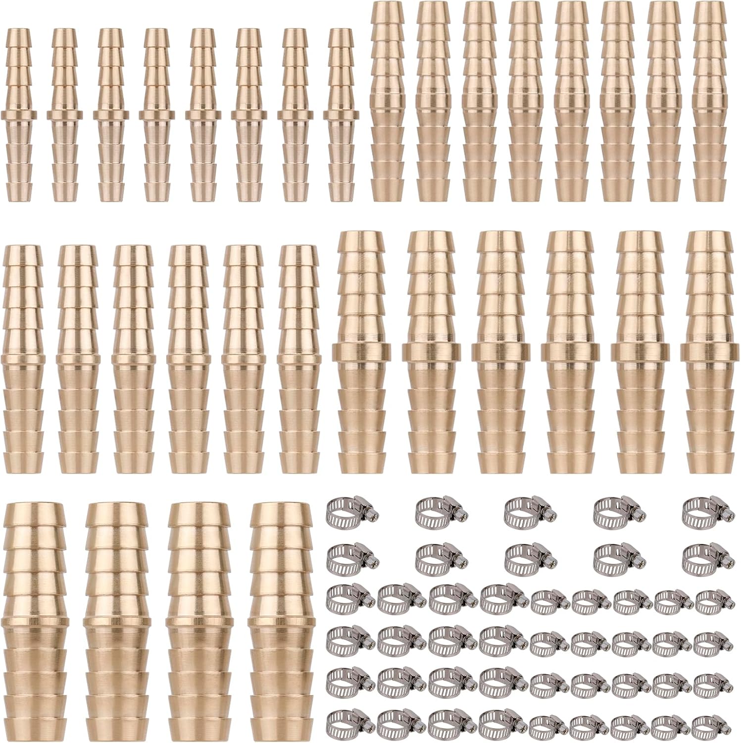 32PCS Brass Hose Barb Fittings Barb Splicer Mender Hose Fittings Kit 3/16" 1/4" 5/16" 3/8" 1/2" Barbed Air Hose