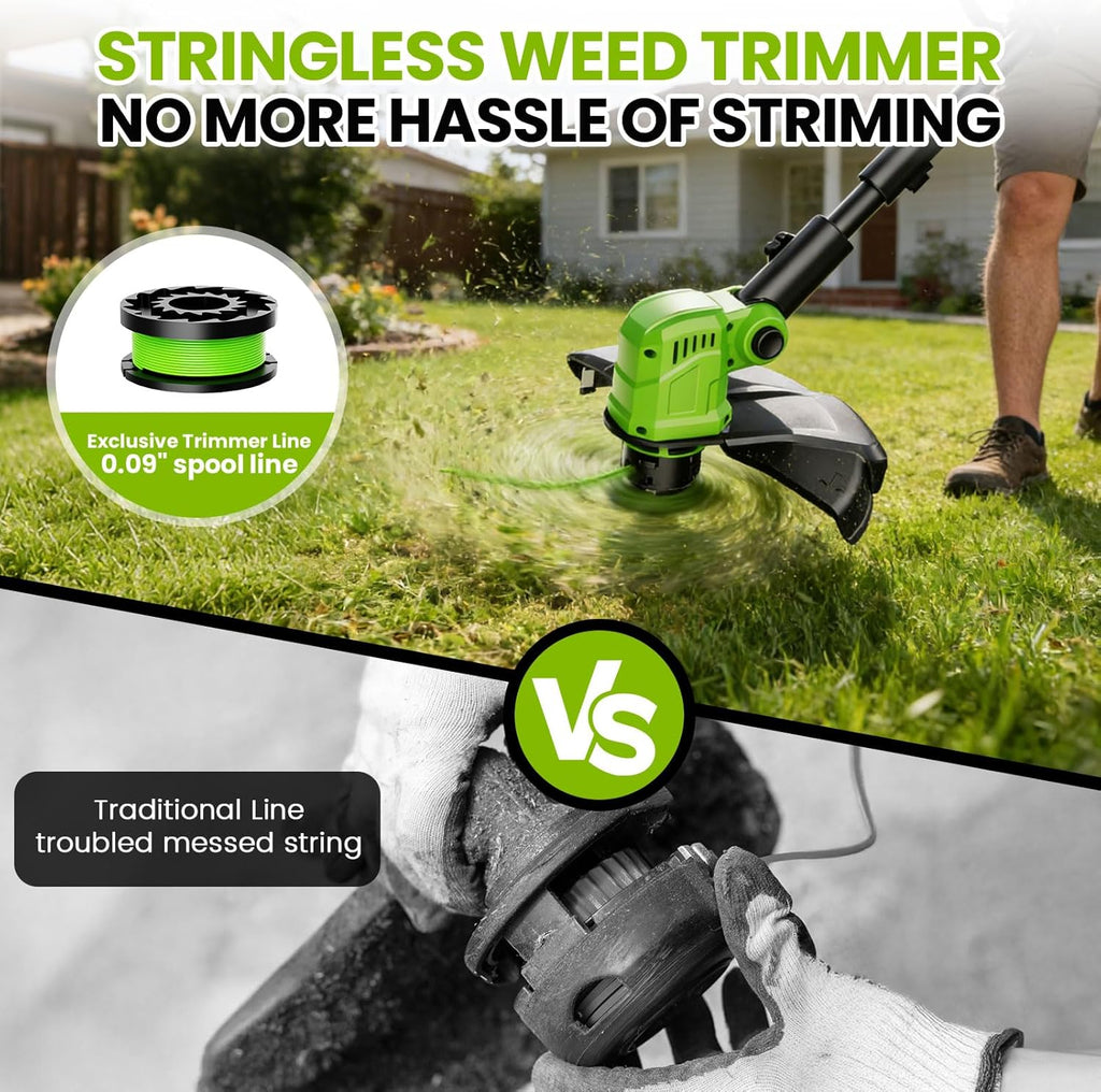 14" Electric String Trimmer Cordless Battery Powered Weed Eater with Wheel, 3-in-1 Cordless Grass Trimmer/Electric