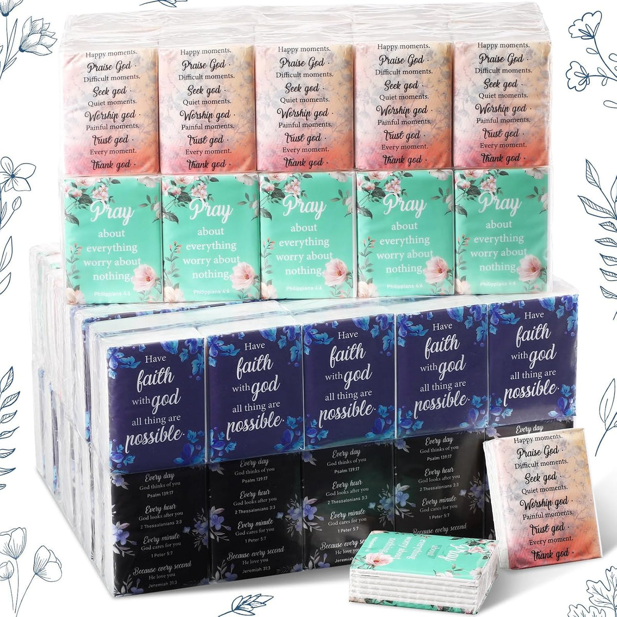 120 Pack Christian English Bible Verse Travel Tissues