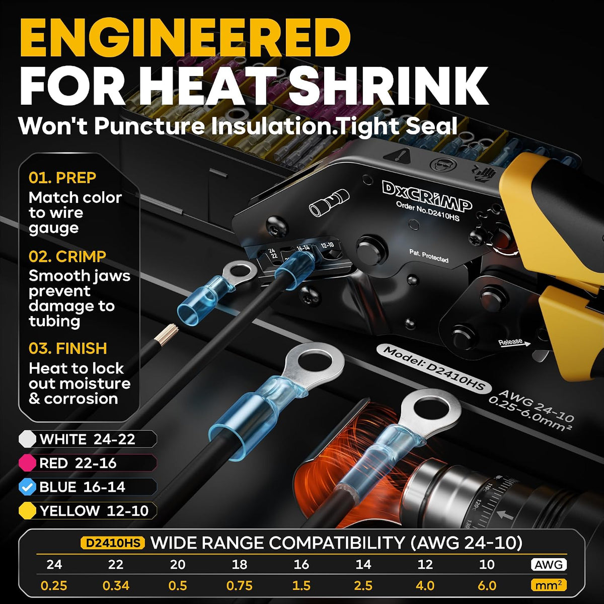 Crimping Tool Kit with Heat Shrink Connectors & Solder Seal Wire Connectors - 20 Types Marine Grade Electrical