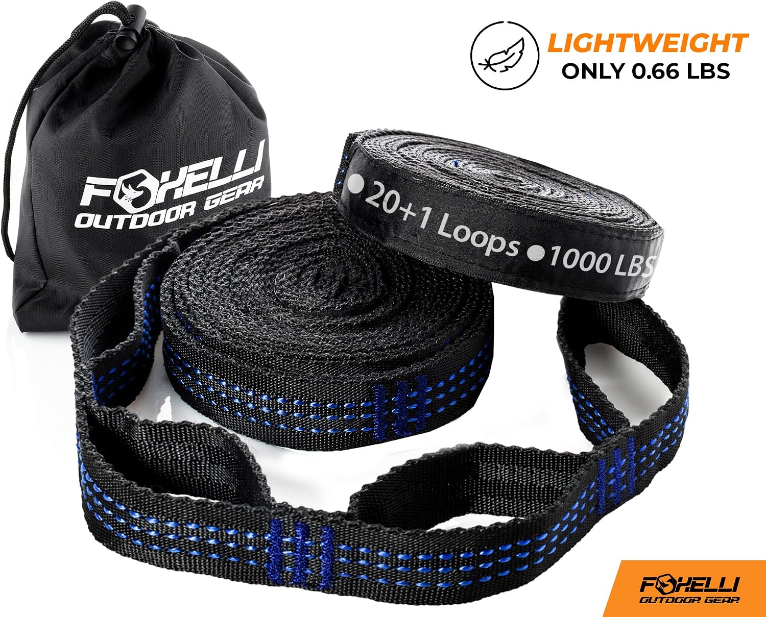 XL Hammock Straps - Extra Long 20FT Heavy Duty No-Stretch Suspension System, 40+2 Loops, 2000 LBS Capacity, for