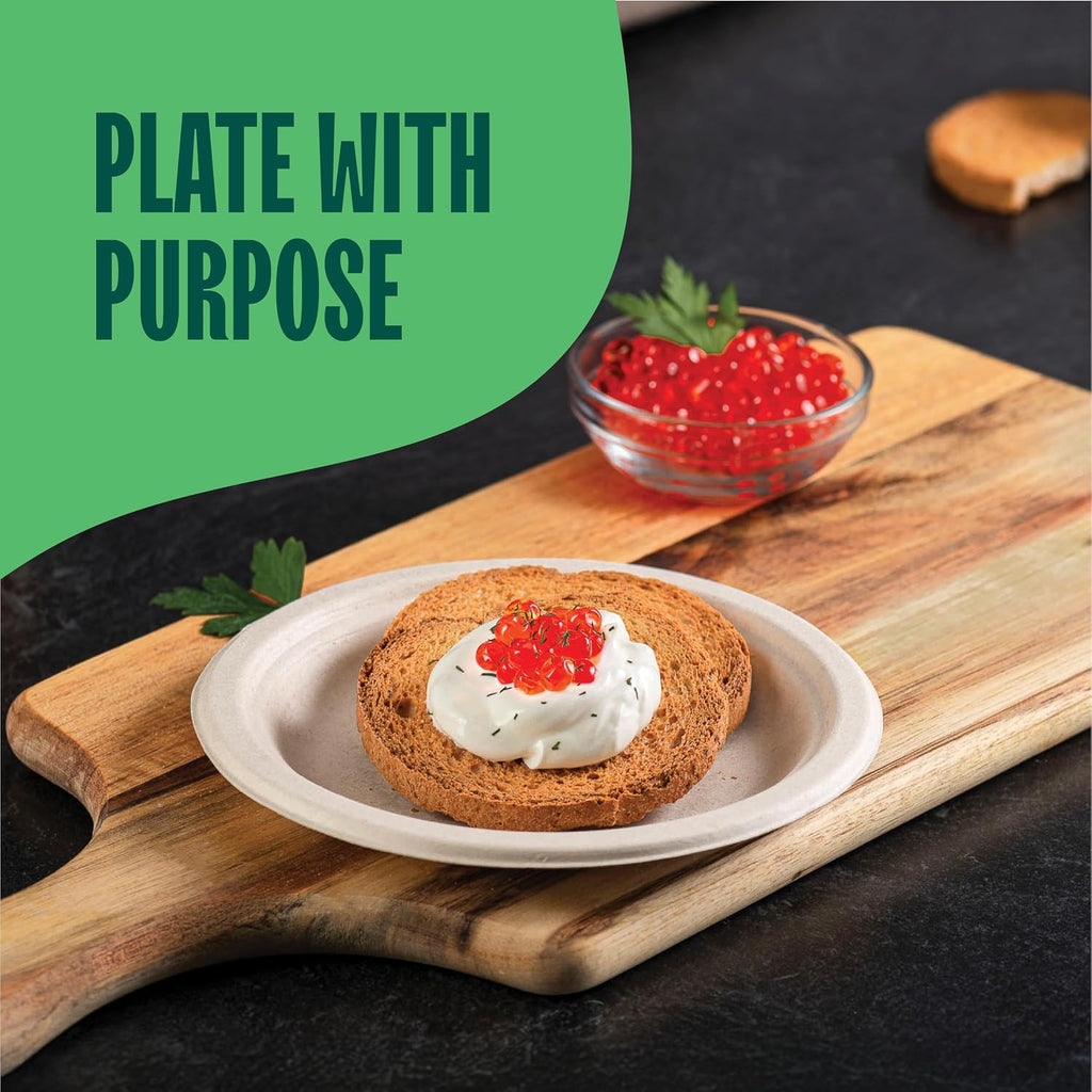 Paper Plates, 100% Compostable Heavy Duty, Disposable 7 Inch, Small Dessert Plate - [125-Pack] Eco-Friendly