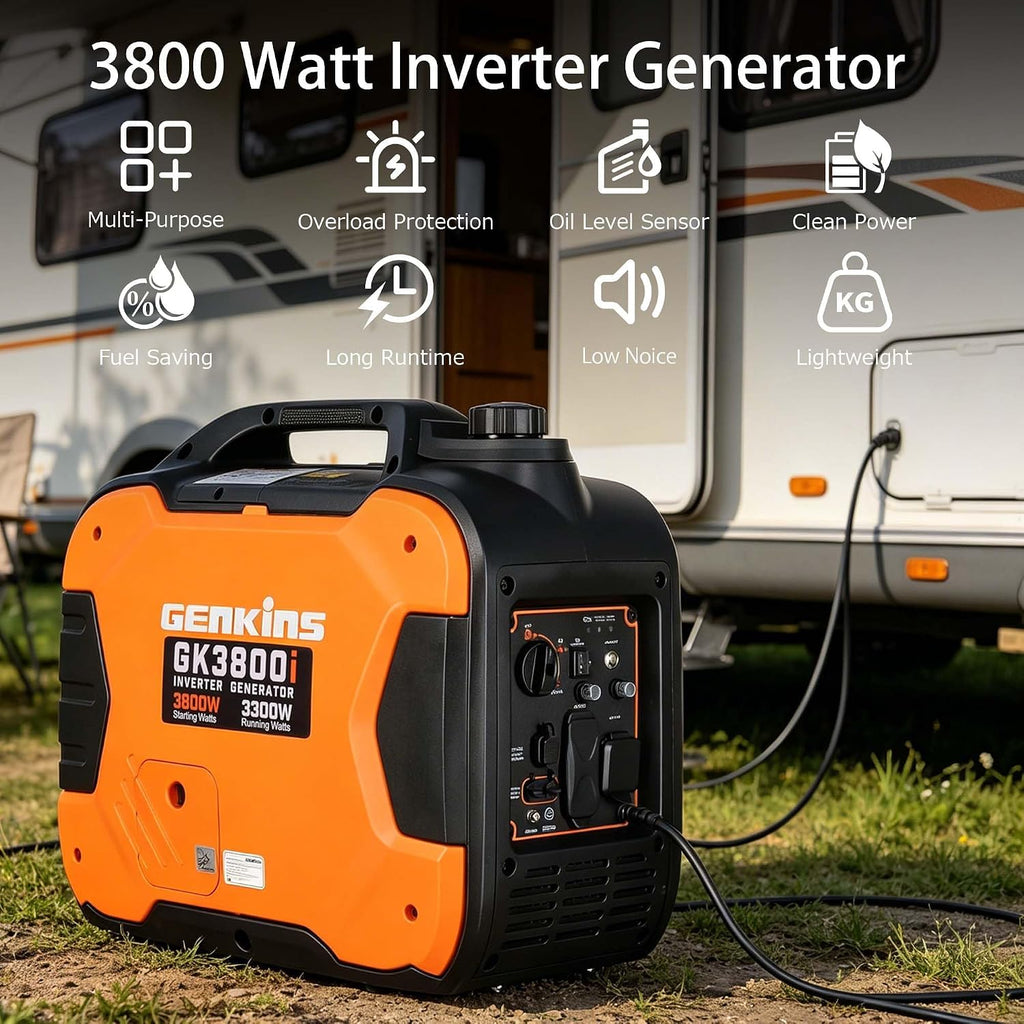 3800W Low Noise Gas Inverter Generator, Pull Start, Fuel Saving Portable Generator for RV, Camping and Outdoor Use