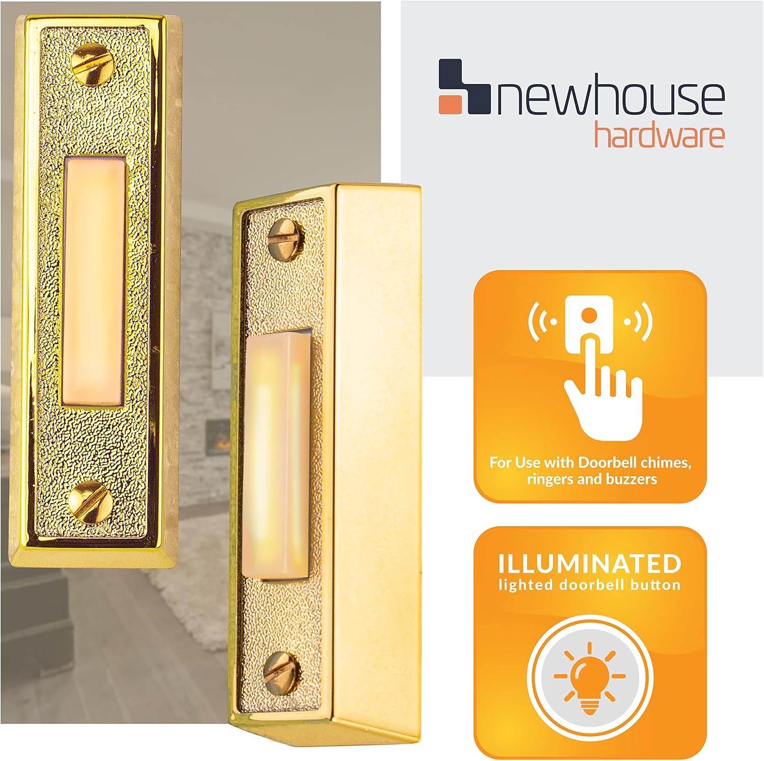 BT2BL Lighted Doorbell Button, 1-Pack, Brass