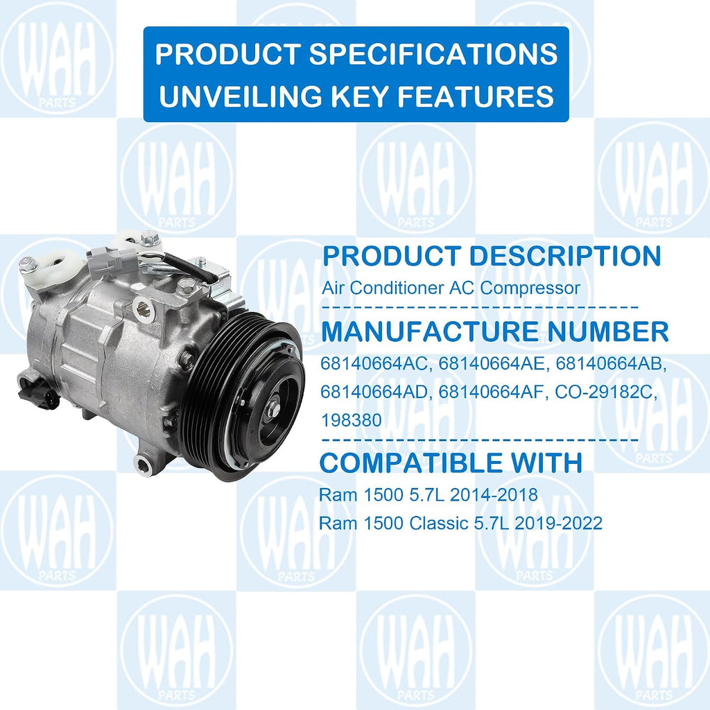 68140664AB A/C Compressor Compatible with Ram