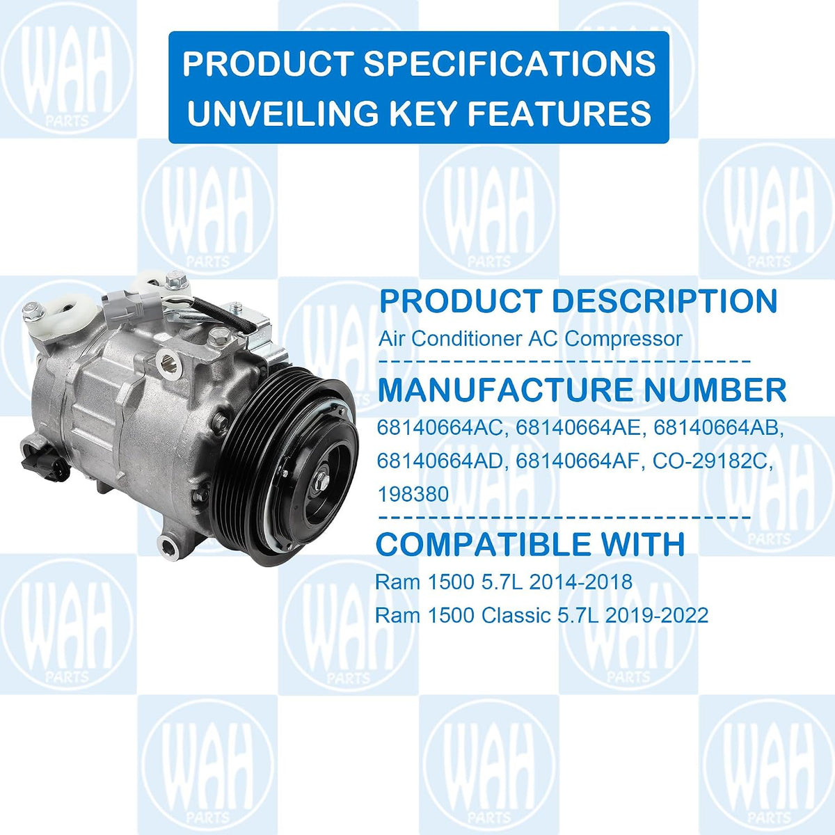 68140664AB A/C Compressor Compatible with Ram