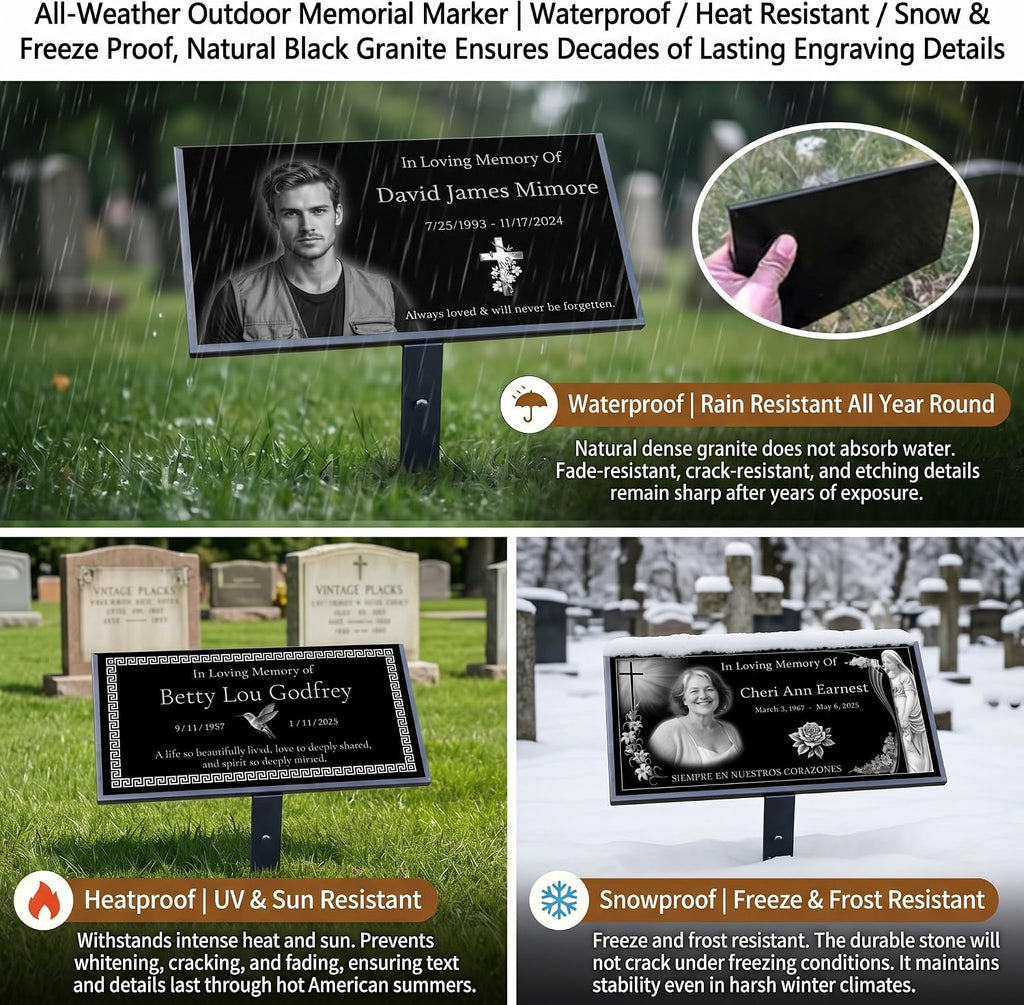 Black Granite Headstones for Graves, Personalized Grave Markers, Engraved Memorial Stones, Outdoor Tombstones for