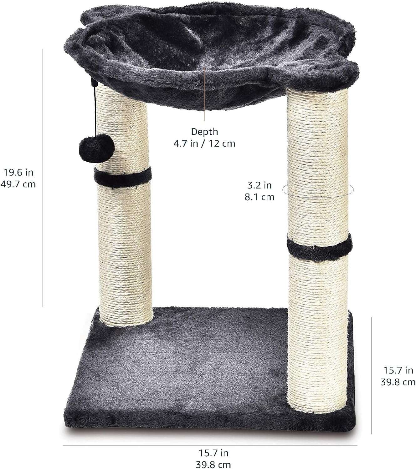 Sturdy Cat Condo Tower with Hammock Bed and Scratching Posts, Interactive Hanging Ball Toy for Indoor Cats, 15.8" x