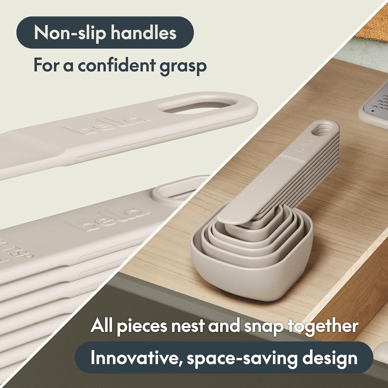 9-Piece Nested Measuring Cups & Spoons Set, Stackable, 4 Cups, 4 spoons, 1 Leveler, Non-slip handles, Kitchen Cooking