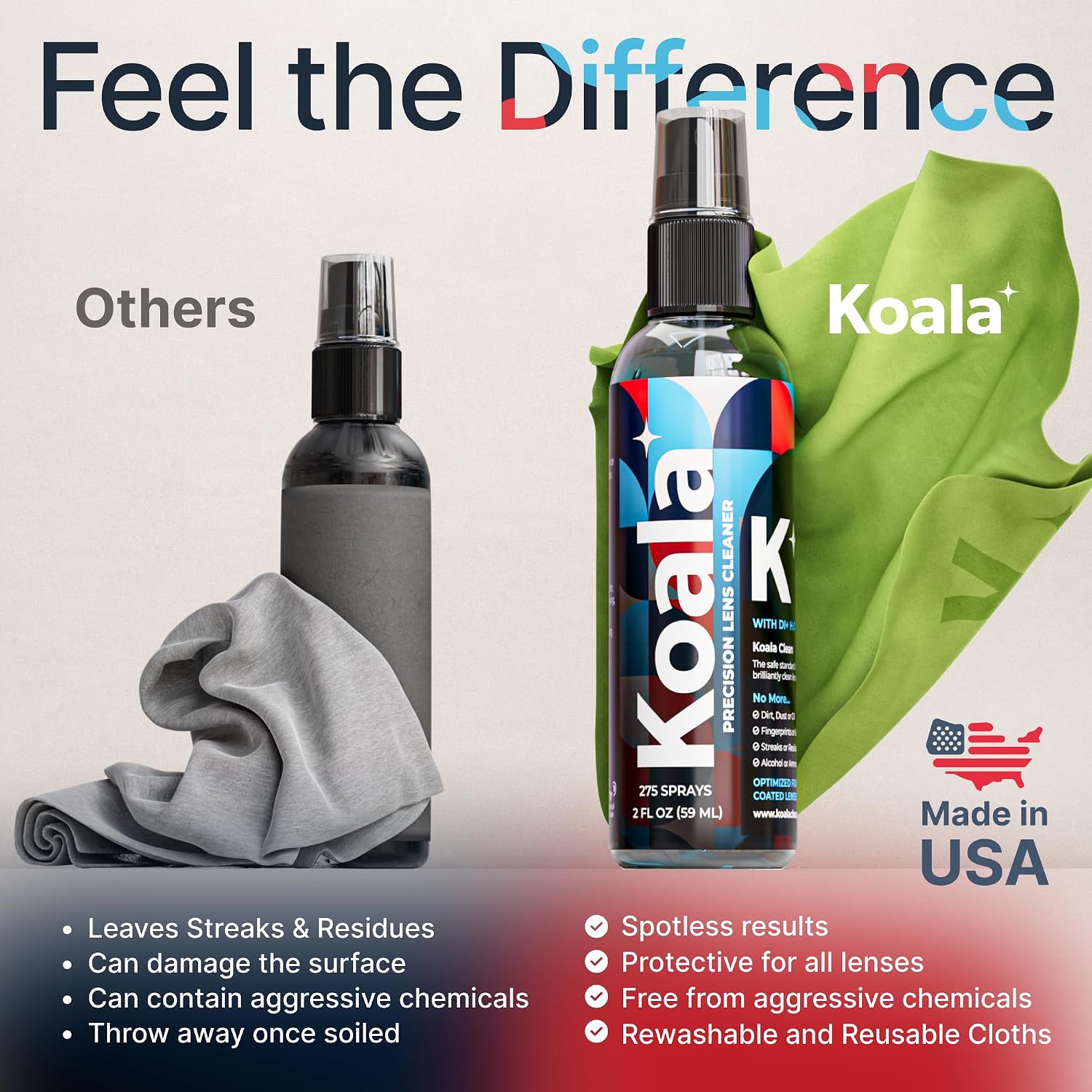 Koala Eyeglass Lens Cleaner Spray Kit | Japanese Microfiber (2 Piece Set) | (1x) Glasses Cleaner Bottle + (1x)