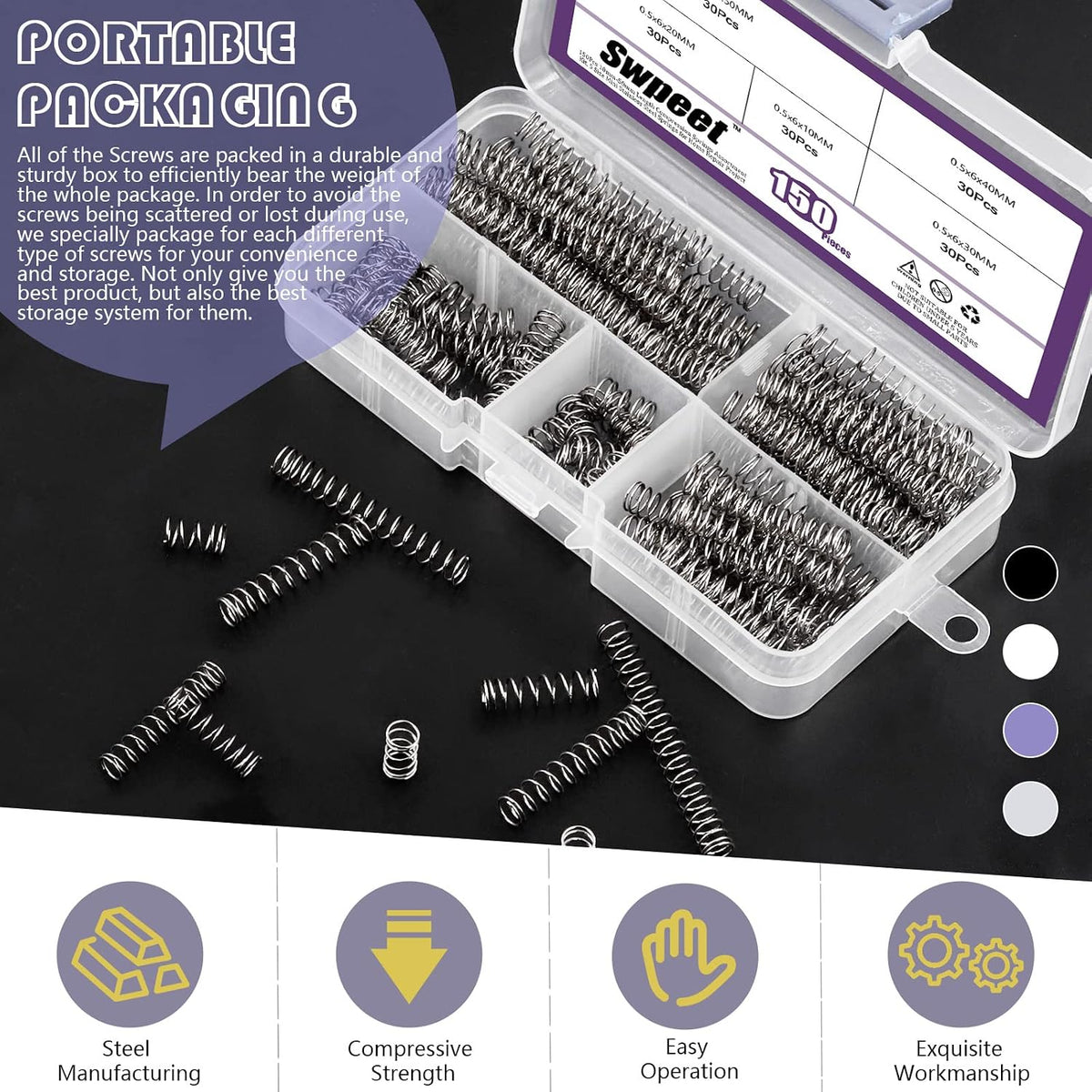 150Pcs 5 Sizes Compression Springs Assortment Kit, Mini Stainless Steel Extension Springs for Shop and Home Repairs