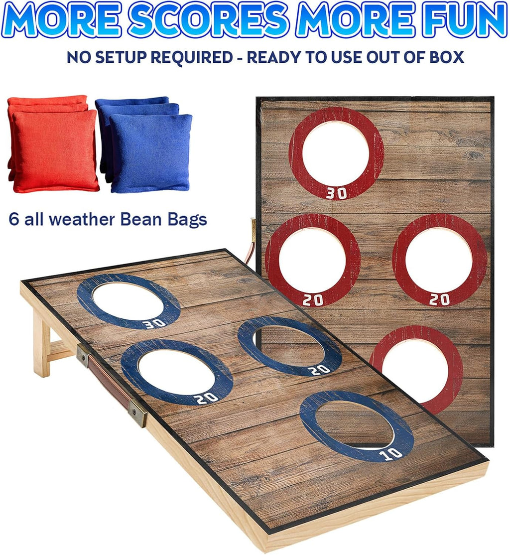 Corn Hole Toss Game for Adults 24x16 Inch Set - Portable Cornhole Board Set with Scoring Target Area, Bean Bags &