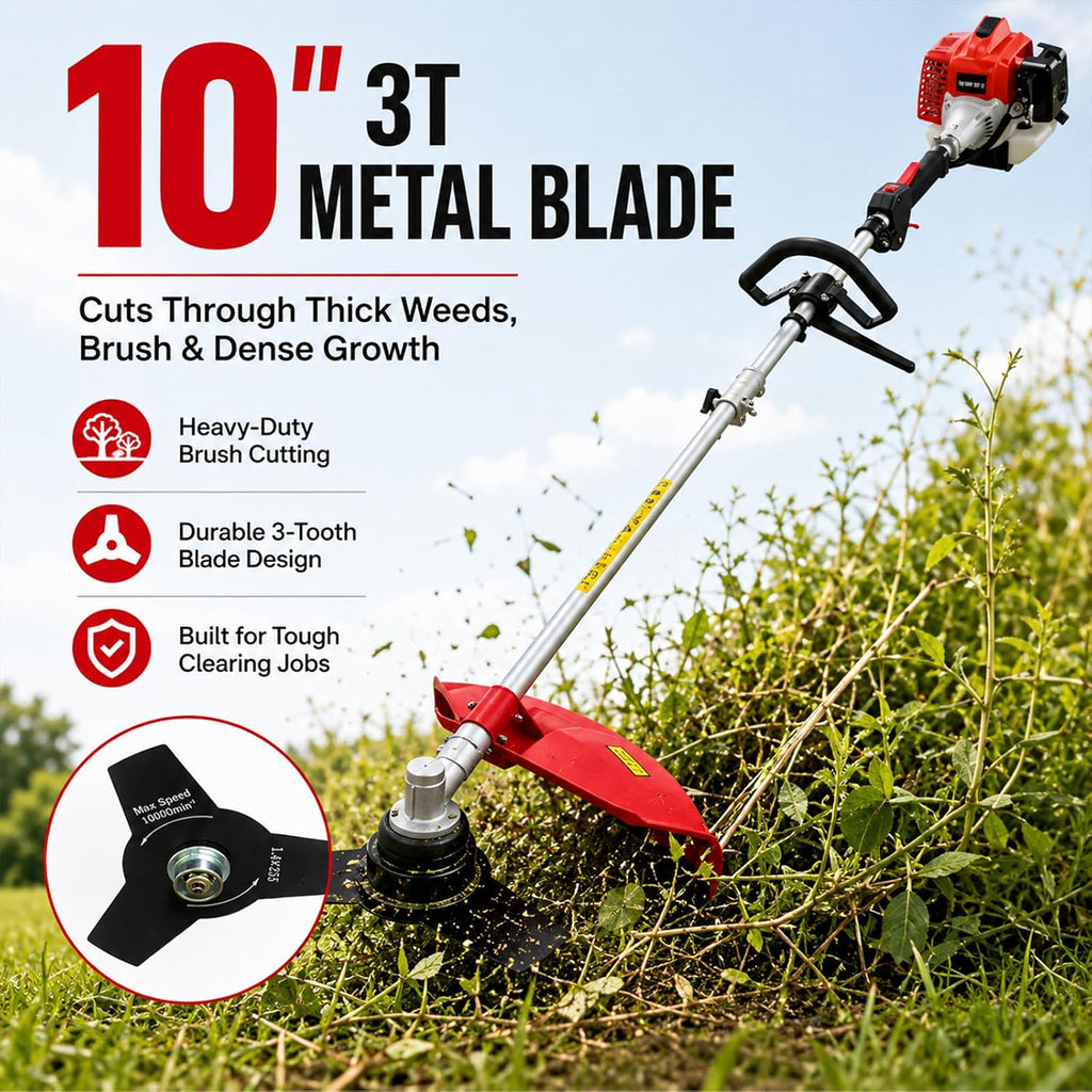 3-in-1 Gas String Trimmer, Edger & Brush Cutter | 26cc 2-Cycle Engine, 16" Cutting Path, 10" Metal Blade, Shoulder