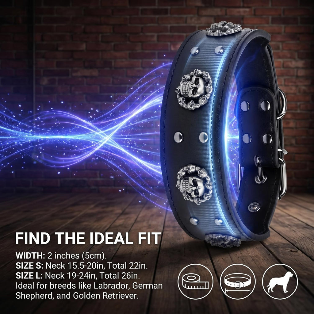 Studded Leather Dog Collar, Spiked Studded Large Breed Dog Collar XL, Durable Wide Leather Collar for Pitbull, Cane
