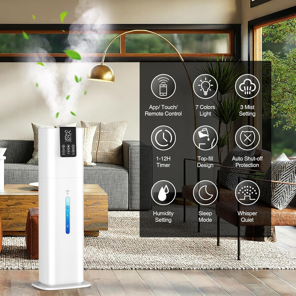 8L/2.1 Gal Smart Humidifier Large Room, Top Fill Cool Mist Humidifiers for Bedroom with App & Remote Control, Night