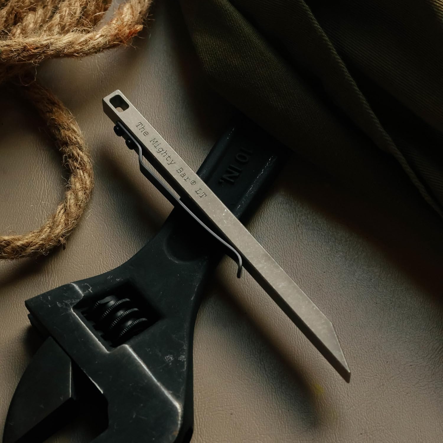 The Mighty Bar LT, Long Titanium Edition Pry Bar Tool, Stainless Steel Pocket Clip for EDC Made by Gear Spool