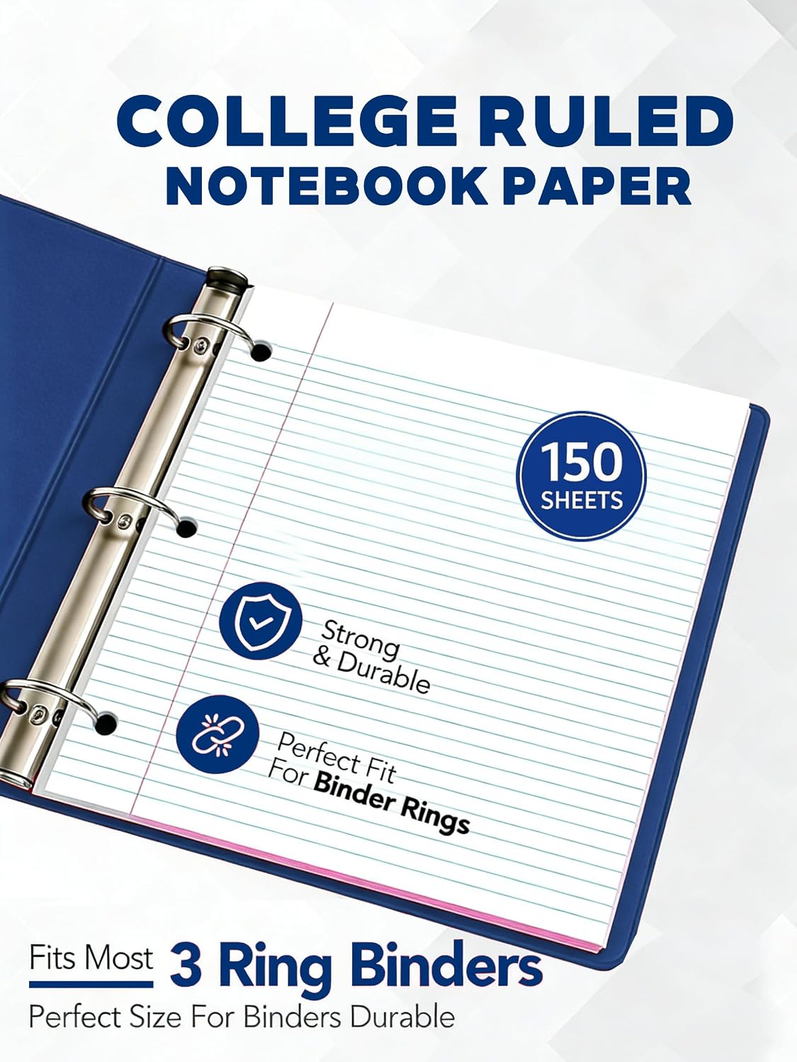 Loose Leaf Paper, College Ruled Notebook Paper, 8 x 10.5”, 150 Sheets per Pack, 3 Pack, Lined Filler Paper, 3 Hole