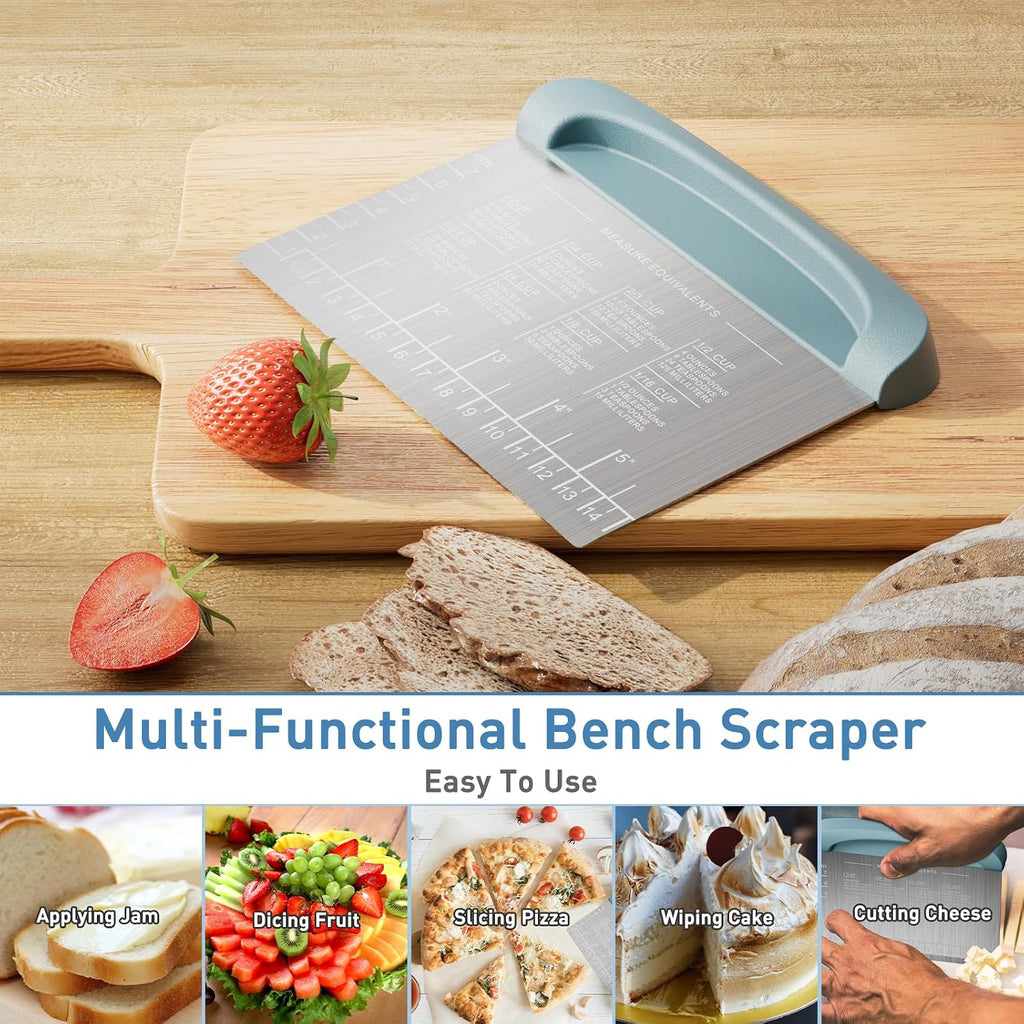 2 IN 1 Upgrade Bench Scraper, Dough Scraper, Stainless Steeel with Scale