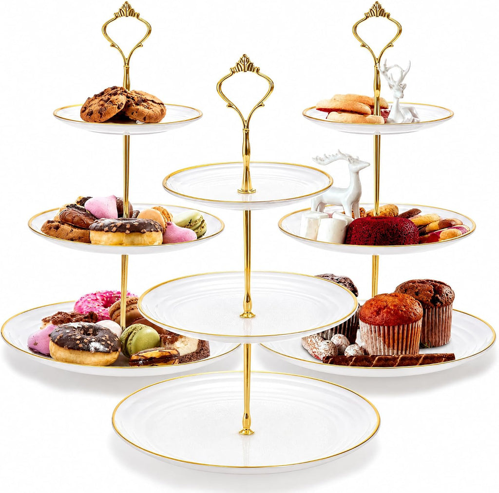 3 Pack Tiered Cupcake Stand, Plastic Cupcake Stand Tower, 3 Tier Round Shape Dessert Serving Tray, White Cookie Candy