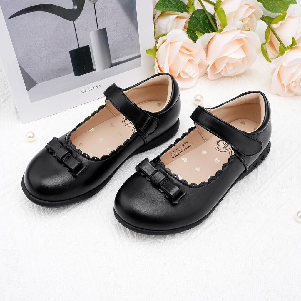 School Shoes for Girls Bow Mary Jane Dress Shoes | Scalloped edge detail, Cushioned insole, Flexible outsole