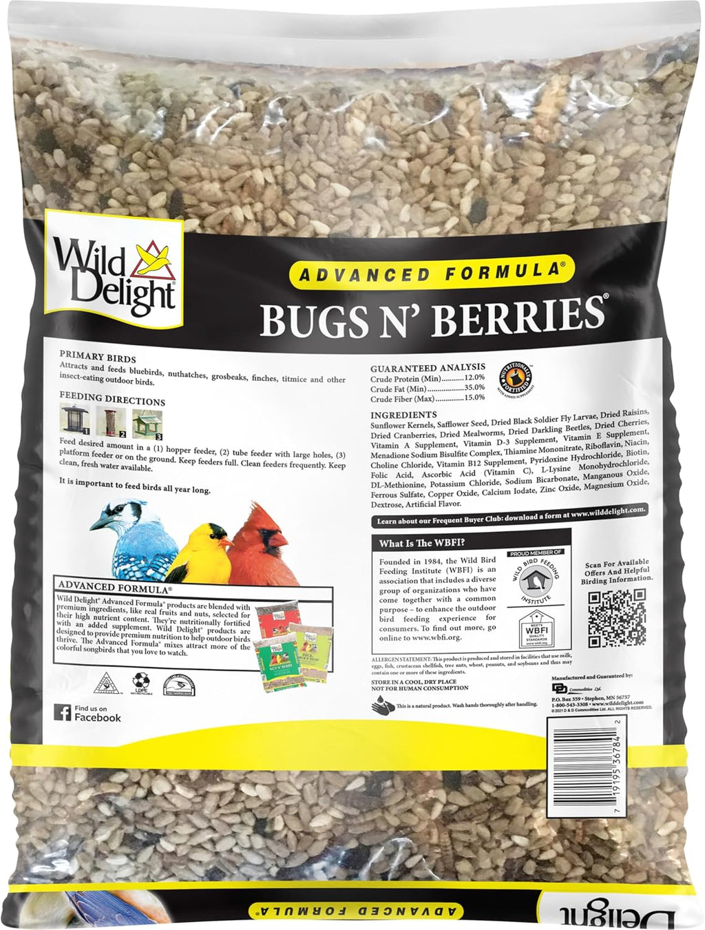 Bugs N Berries Bird Seeds for Outside Wild Birds, 4.5 Lbs | Three-bug blend with dried mealworms, raisins