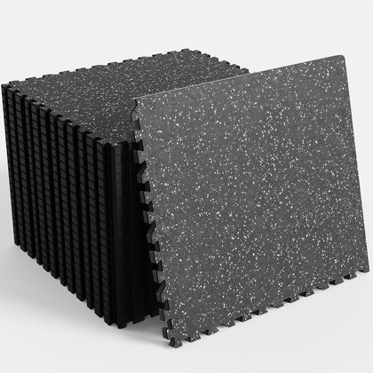 96 Sq Ft Rubber Top Gym Flooring for Home Gym, 24 Tiles High Density EVA Foam Exercise Equipment Mats, 0.4"