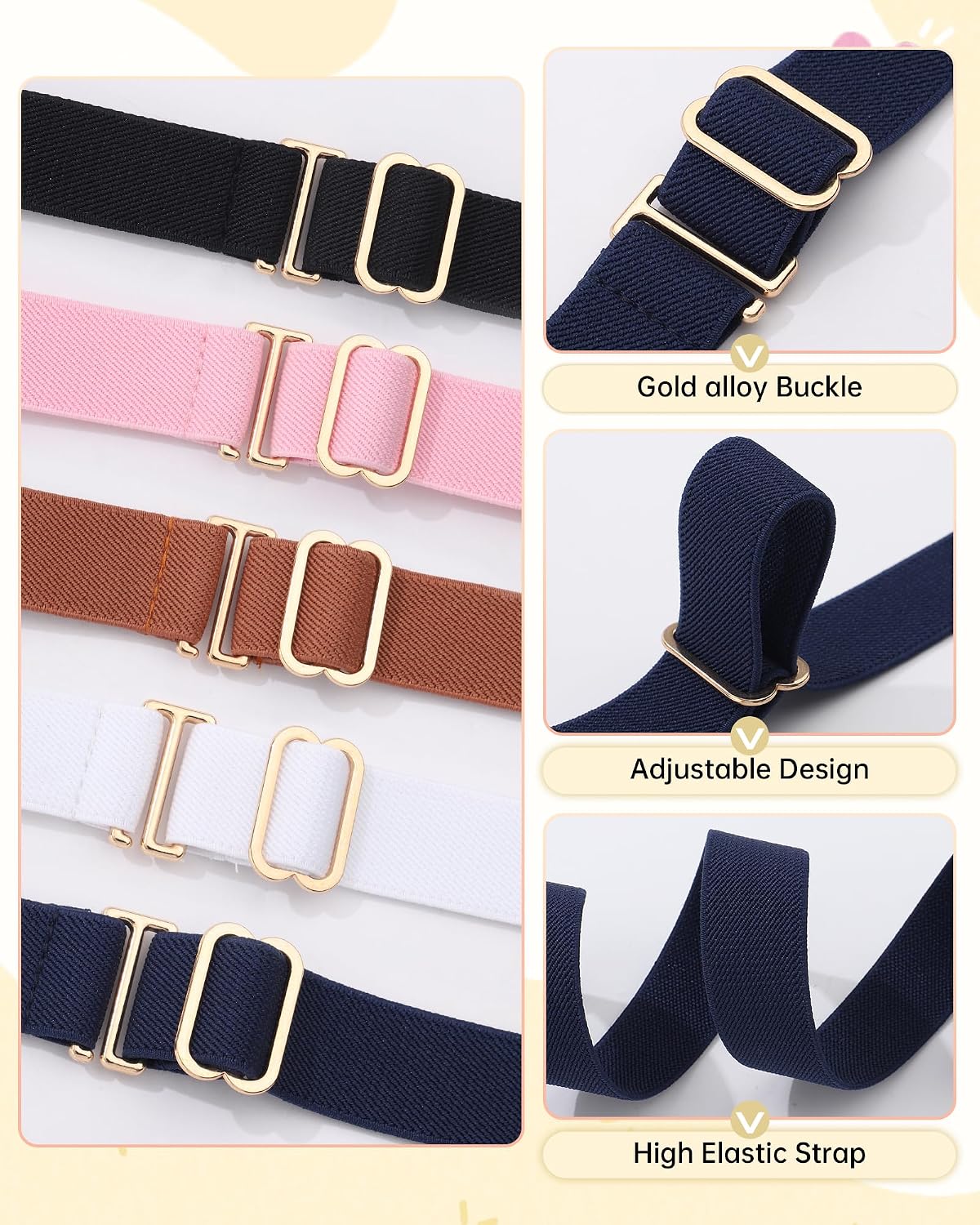 Kids Belt for Girls,Stretch Invisible Adjustable Toddler Youth Belt | Durable Nylon, Adjustable 15–27", Gold buckle