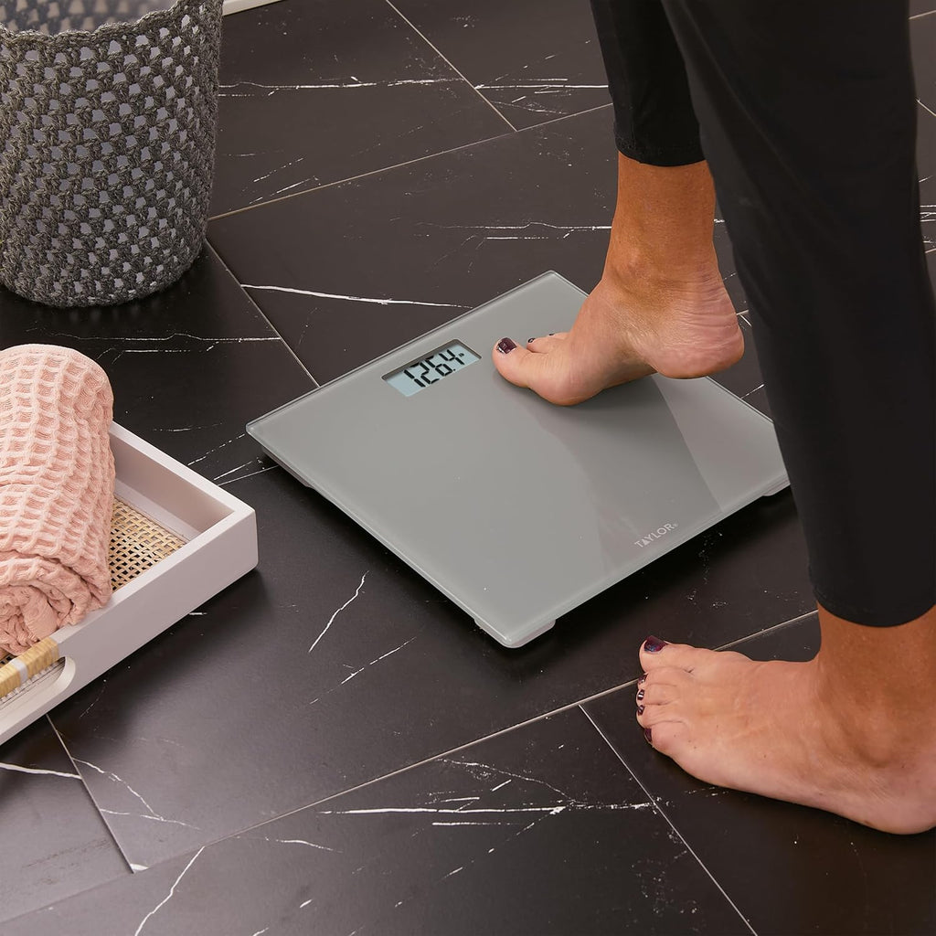 Digital Bathroom Scale for Body Weight, 400 lb Capacity, 11x11 Tempered Glass Platform, 4 Precision Sensors, Mid