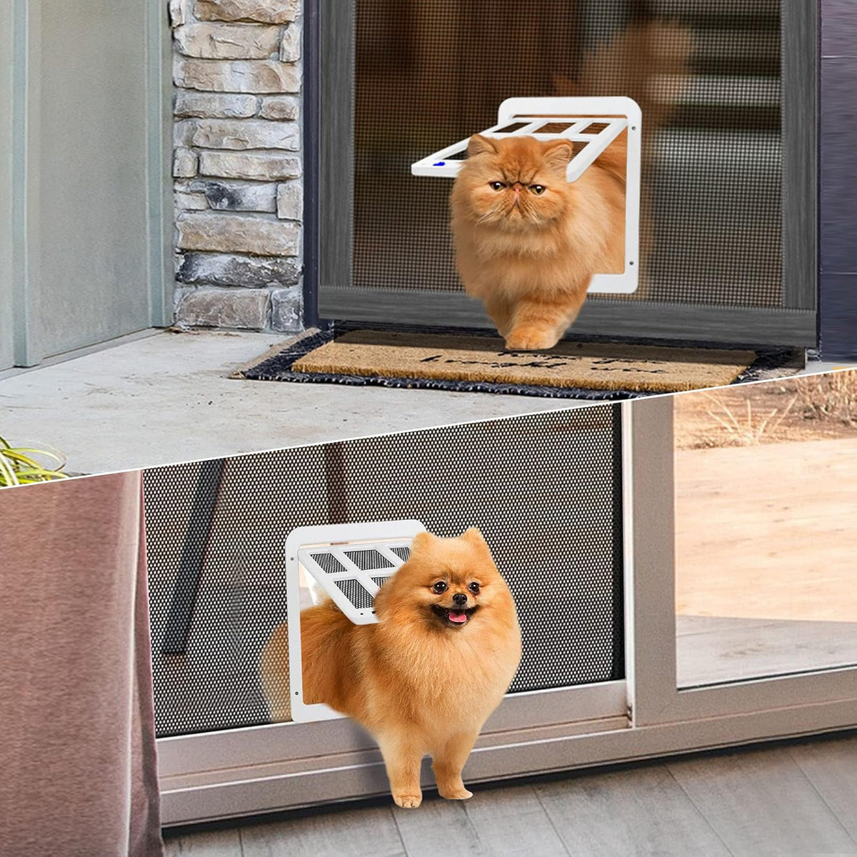 Cat Screen Door, Flap Opening 8.3 x 10.3 inches, Doggie Door for Screen Door, Window Cat Door Magnetic Self-Closing
