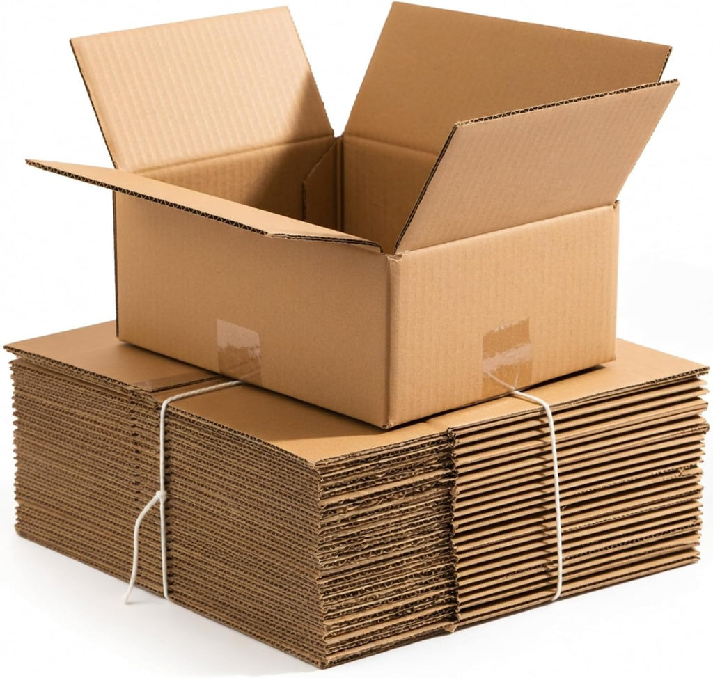 Flat Shipping Boxes 10"L x 10"W x 4"H (25 Pack) | Corrugated Cardboard Single-Wall Small Kraft Boxes for Moving