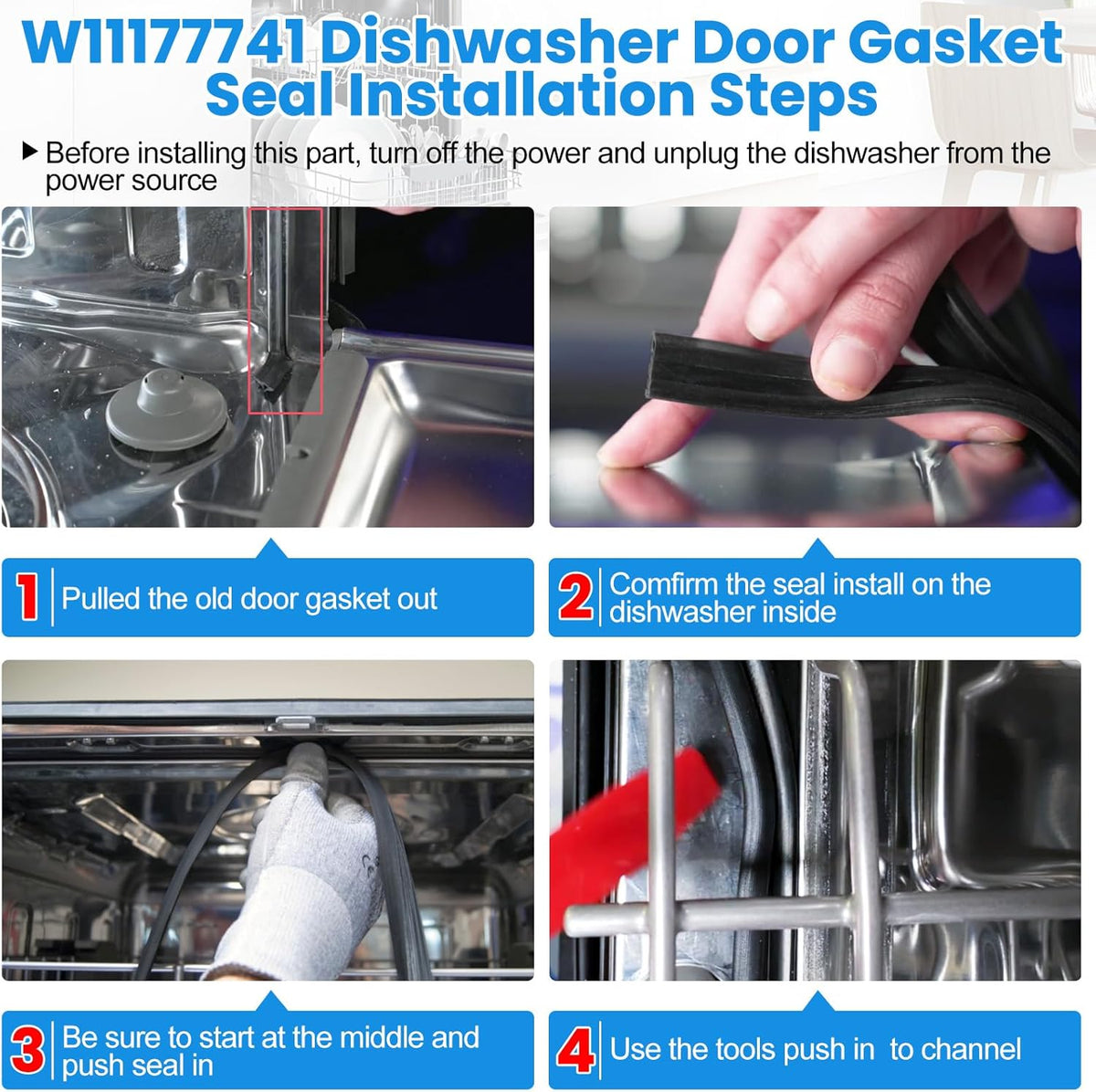 W11177741 Dishwasher Door Seal for Whirlpool Kitchenaid Dishwasher Part