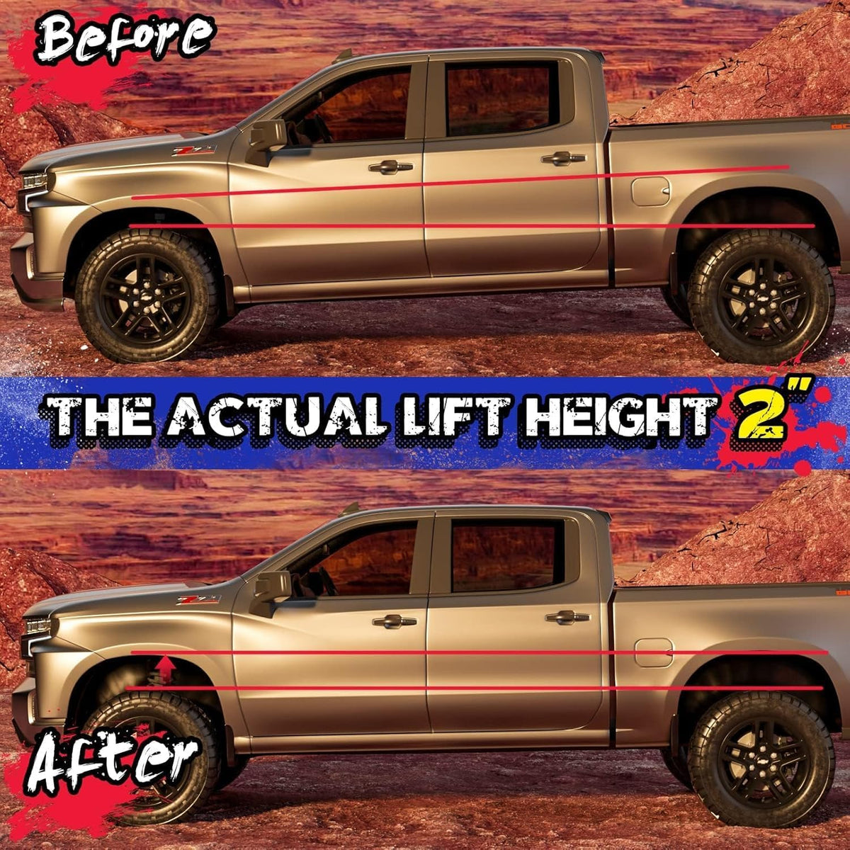 KSP 2" Silverado Leveling Lift Kits, 2in Front Suspension Lift Spacers Compatible With Chevy Silverado GMC Sierra 1500 2007-2026, 2pcs Aluminum Strut Spacers Increase 2inch Space on Pickup&Trucks