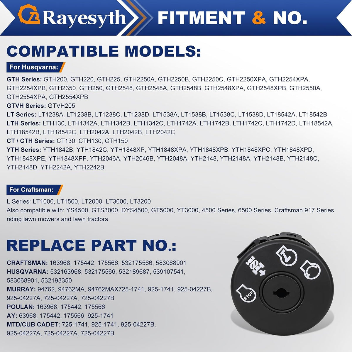 532193350 Ignition Switch 725-06153A Starter Solenoid for Husqvarna