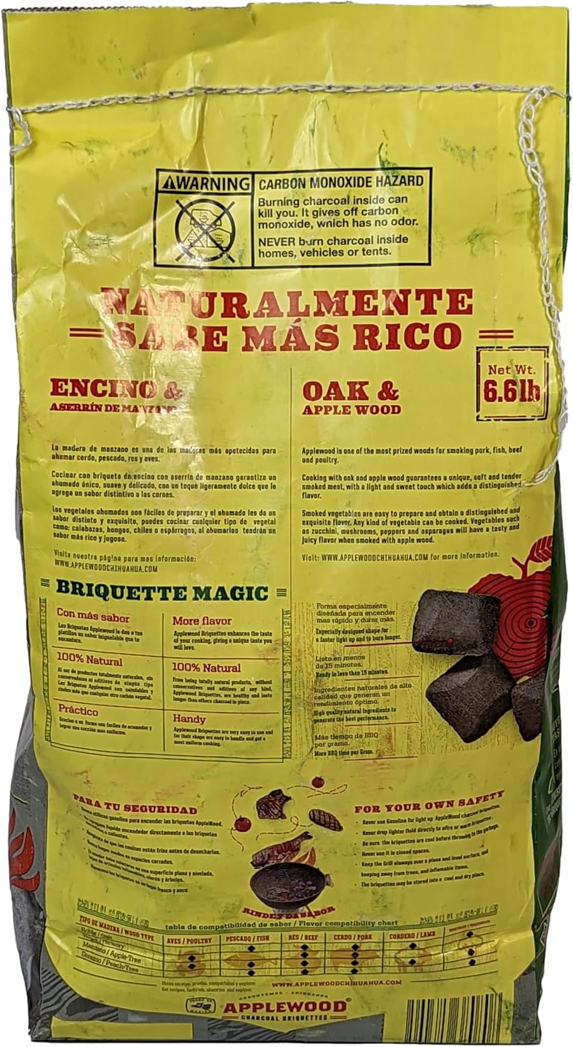 6.5lb Oak & Applewood Charcoal Briquettes - All Natural Wood Charcoal for Grilling - Premium BBQ Briquettes - Quick