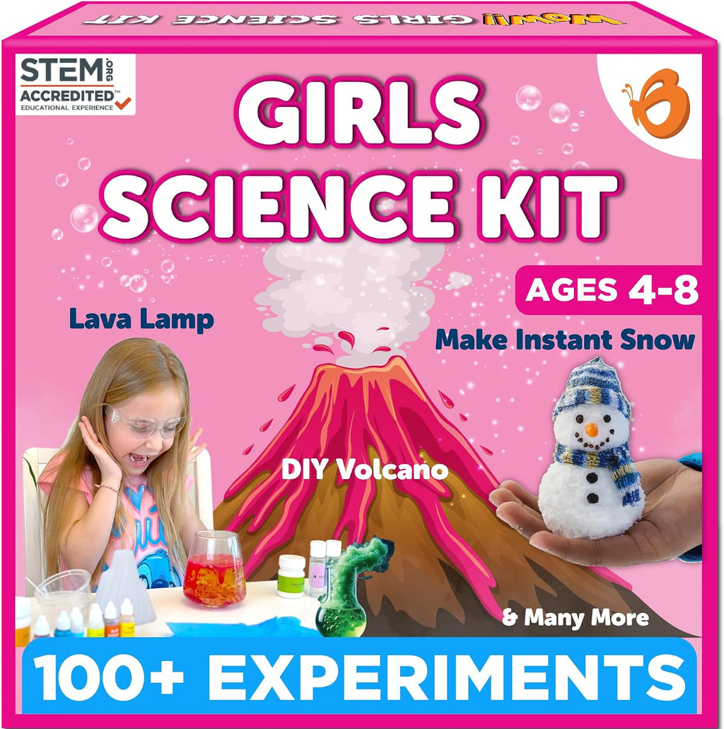 100+ Experiments Girls Science Kit for Kids Age 5-7 6-8 | Slime & Volcano Science Experiments Projects | Educational