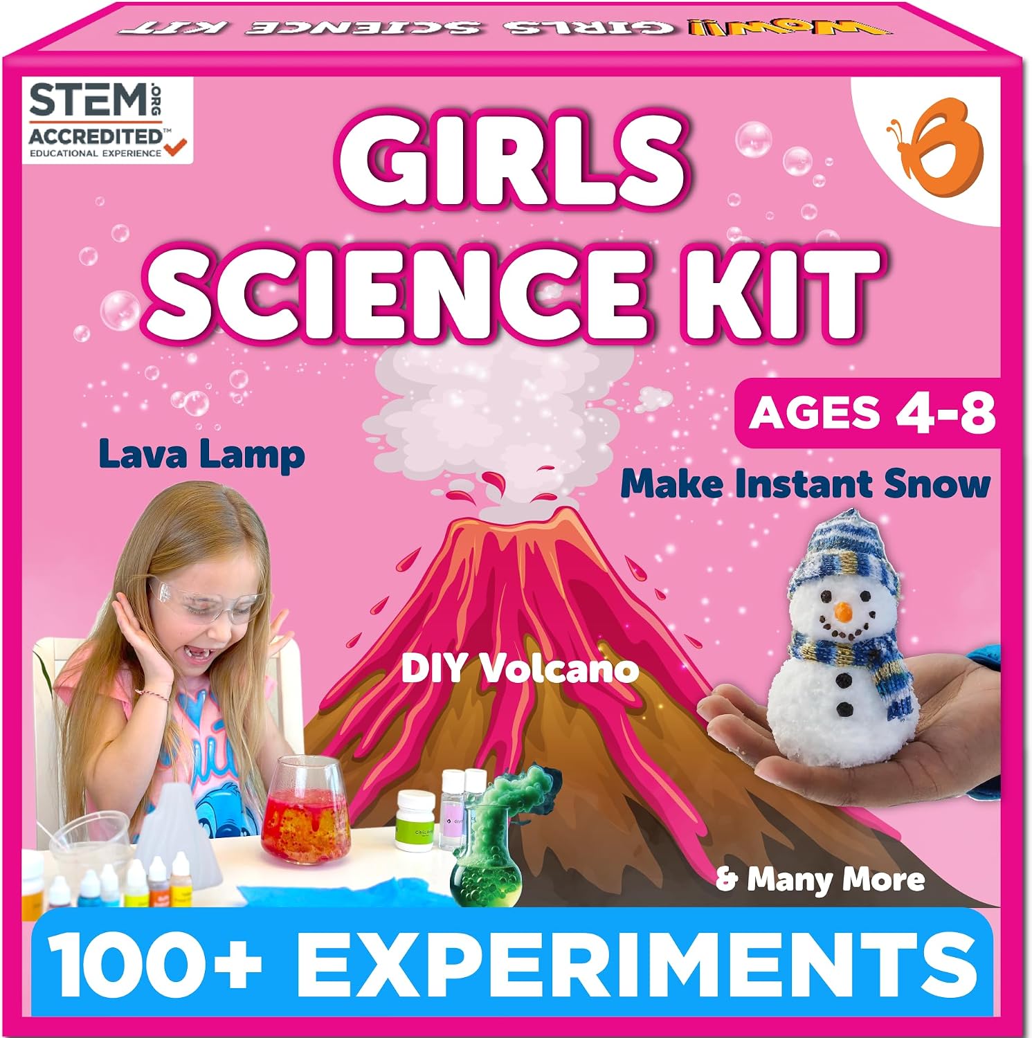 100+ Experiments Girls Science Kit for Kids Age 5-7 6-8 | Slime & Volcano Science Experiments Projects | Educational