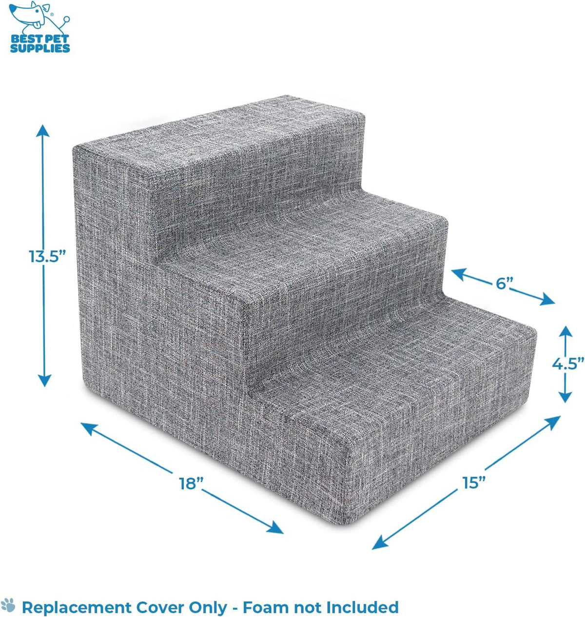 Foam Pet Steps Cover for Small Dogs and Cats, Portable Ramp Stairs for Couch, Sofa, and High Bed Climbing (Cover