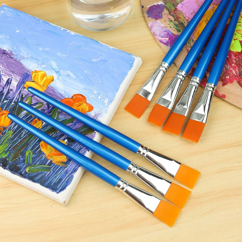 1 inch Flat Paint Brushes for Acrylic Painting,12 Pieces Large Synthetic Paint Brushes Bulk with Wooden Handle for